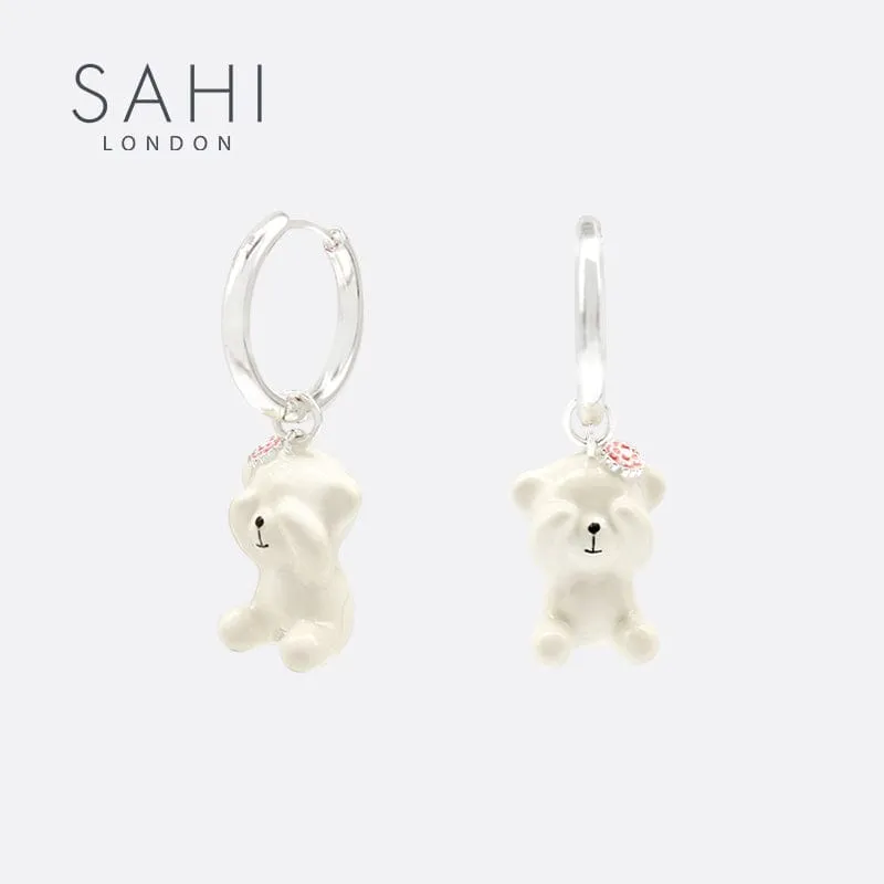 Sahi Gold Enameled Camellia Bear Drop Earrings