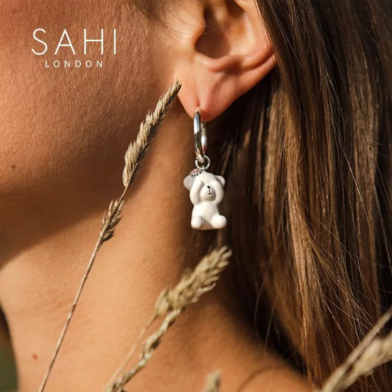 Sahi Gold Enameled Camellia Bear Drop Earrings