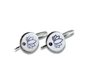Small sterling silver dangle lotus drop earrings yoga jewelry