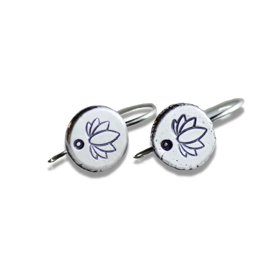 Small sterling silver dangle lotus drop earrings yoga jewelry