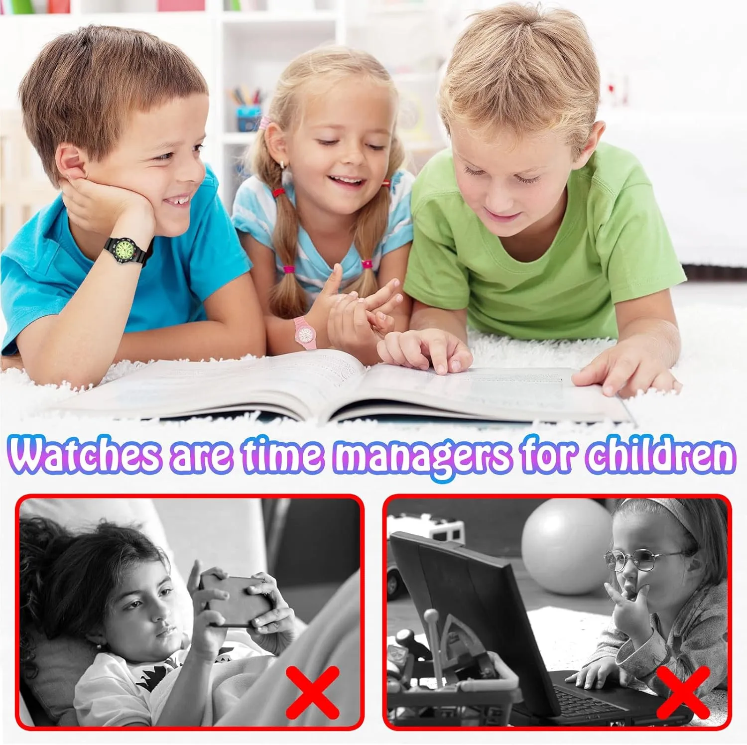 SOCICO Children Analog Watch for Boys Girls Waterproof Time Teaching Watch with Soft Band, Learning Time Wrist Watch Easy to Read Christmas Gifts for Kids Ages 3-12 Great Gifts