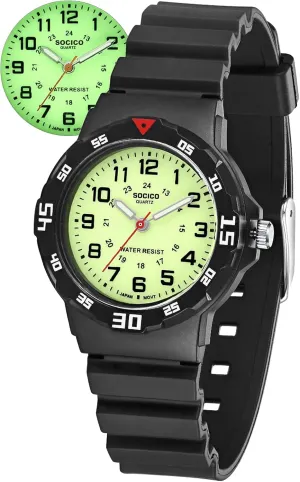 SOCICO Children Analog Watch for Boys Girls Waterproof Time Teaching Watch with Soft Band, Learning Time Wrist Watch Easy to Read Christmas Gifts for Kids Ages 3-12 Great Gifts