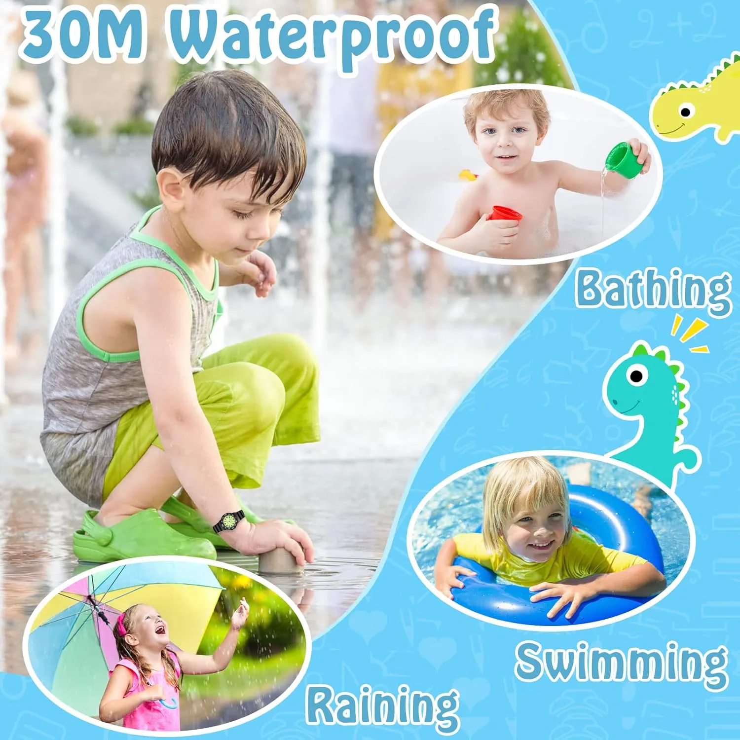 SOCICO Children Analog Watch for Boys Girls Waterproof Time Teaching Watch with Soft Band, Learning Time Wrist Watch Easy to Read Christmas Gifts for Kids Ages 3-12 Great Gifts
