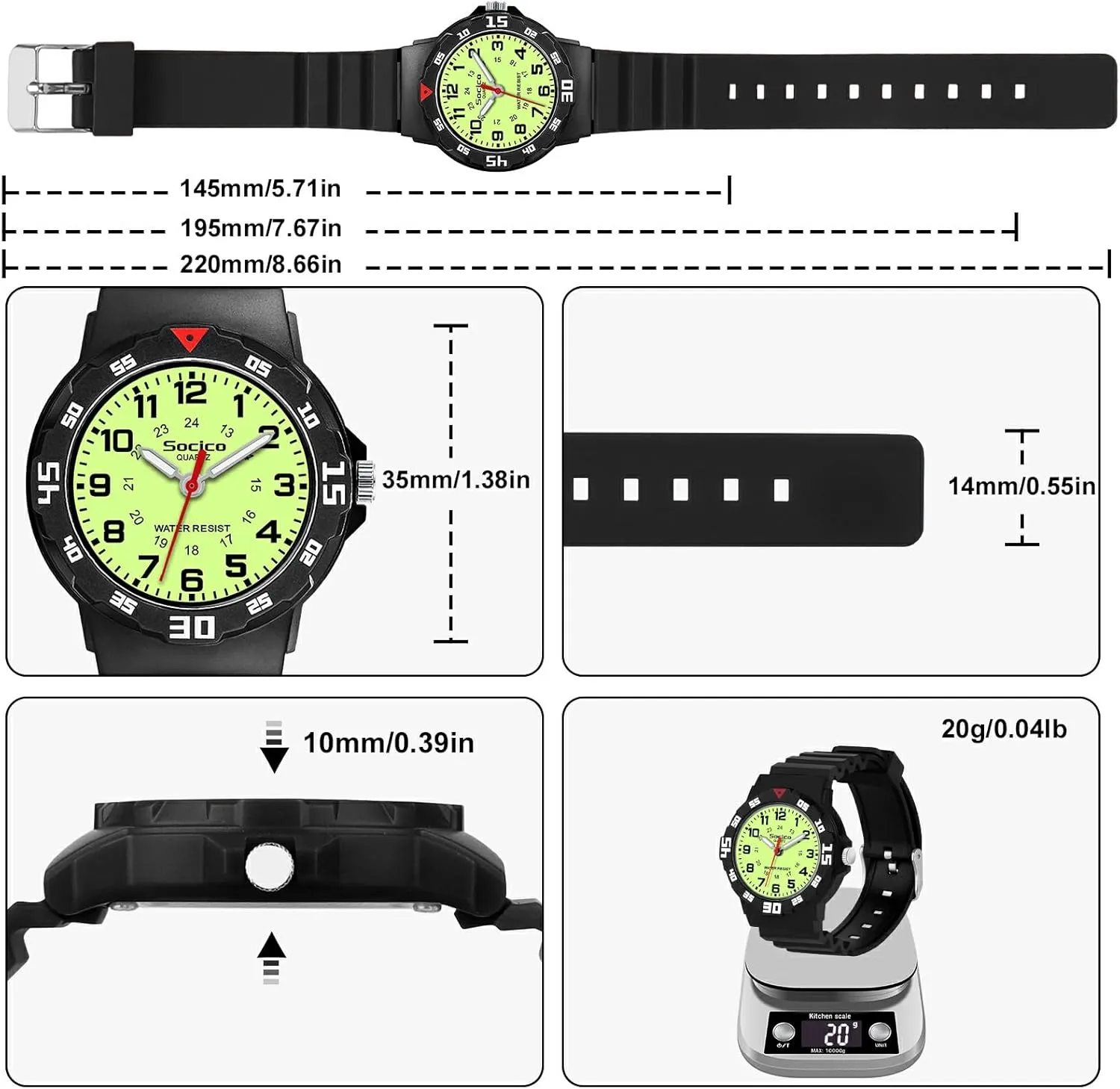 SOCICO Children Analog Watch for Boys Girls Waterproof Time Teaching Watch with Soft Band, Learning Time Wrist Watch Easy to Read Christmas Gifts for Kids Ages 3-12 Great Gifts