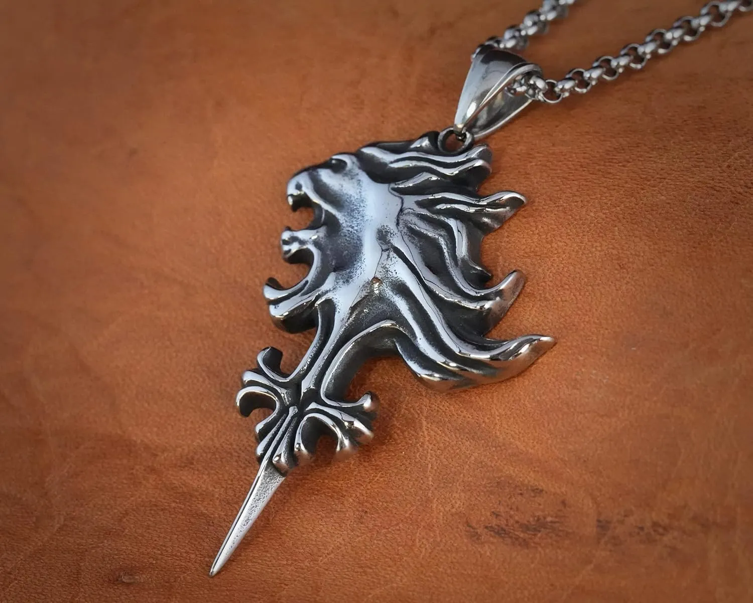 Stainless Steel Squall Gunblade Leonhart Griever Silver Necklace Pendant Fantasy RPG F F VIII Amulet Keychain Jewelry (Squall Stainless Steel)