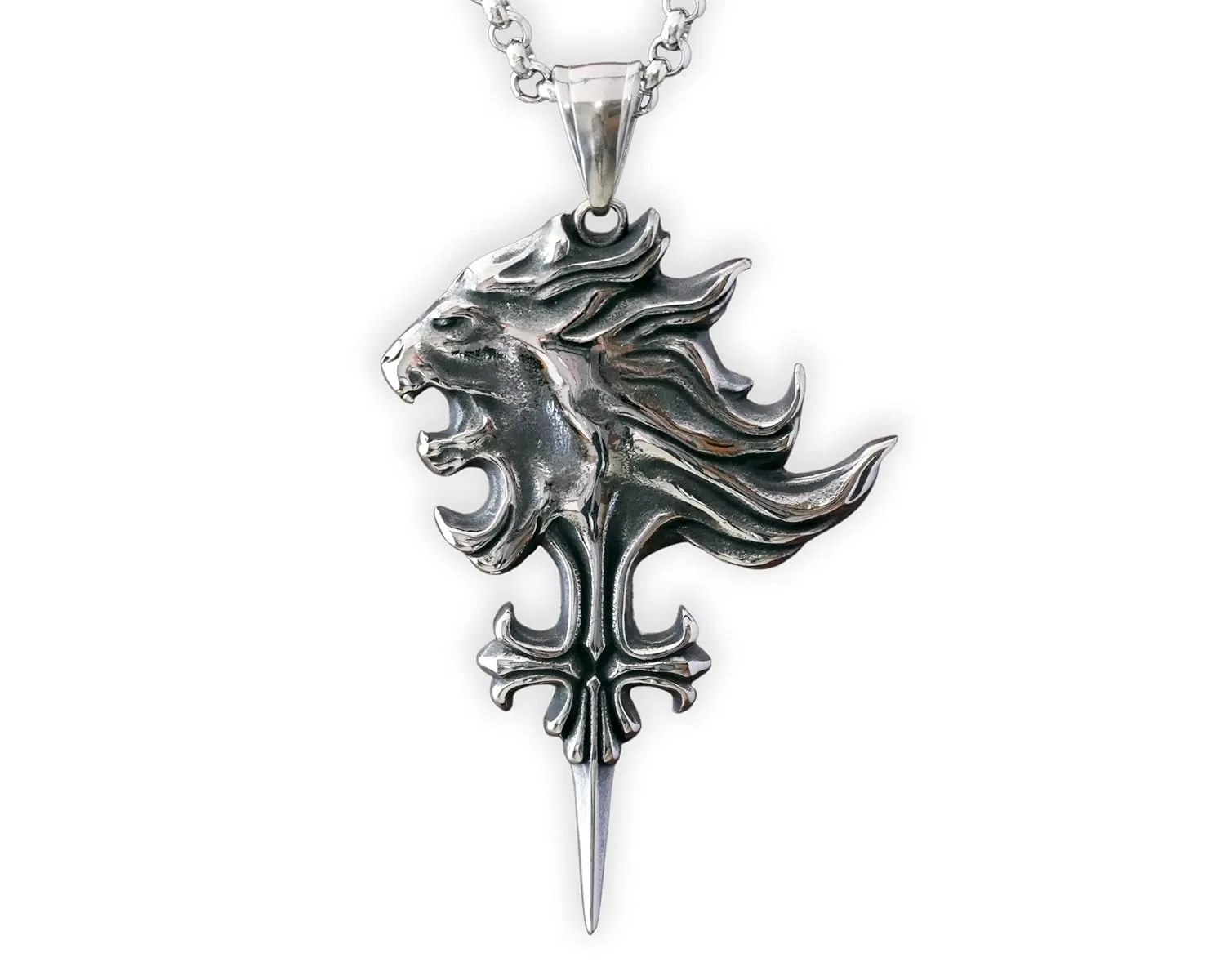 Stainless Steel Squall Gunblade Leonhart Griever Silver Necklace Pendant Fantasy RPG F F VIII Amulet Keychain Jewelry (Squall Stainless Steel)