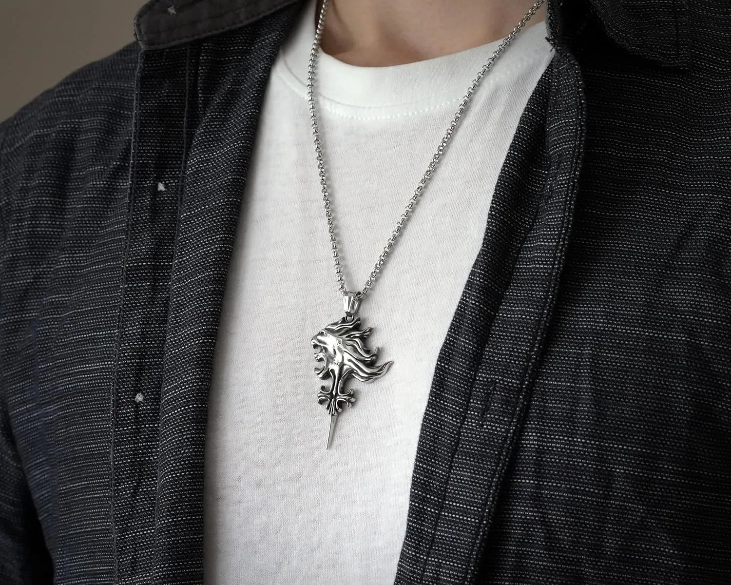Stainless Steel Squall Gunblade Leonhart Griever Silver Necklace Pendant Fantasy RPG F F VIII Amulet Keychain Jewelry (Squall Stainless Steel)