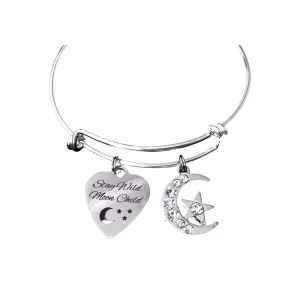 Stay Wild Moon Child Adjustable Charm Bracelet Expandable Silver Wire Bangle Gift One Size Fits All