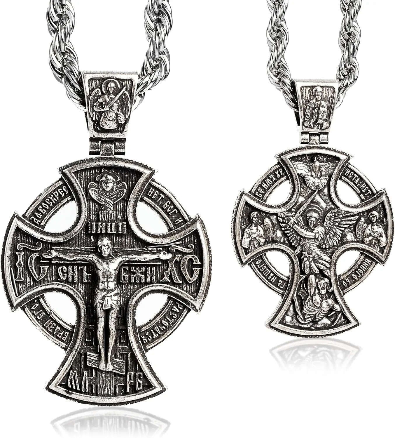 Sterling Silver Cross Necklace for Men Women, Archangel Saint Michael Cross Pendant for Boys, Jesus Crucifix Pendant Christmas Gift