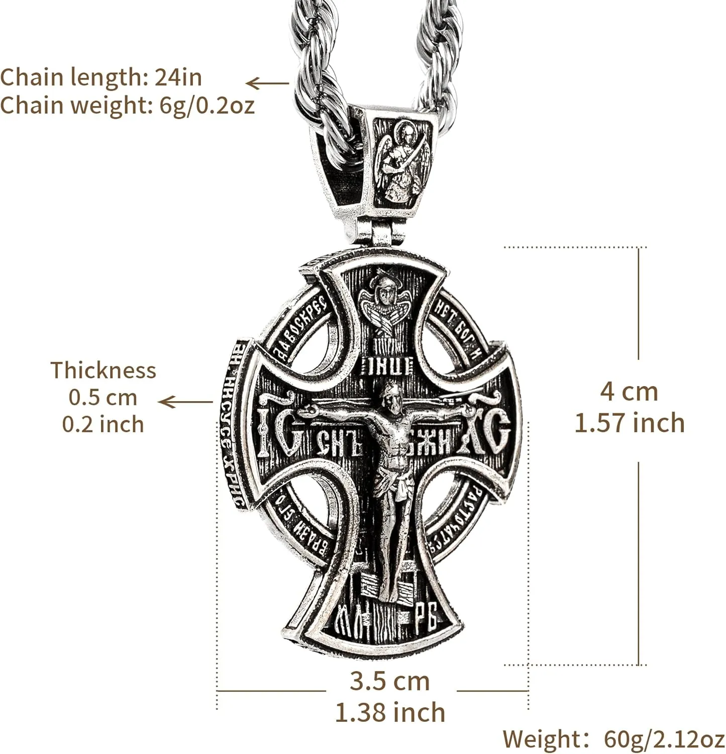 Sterling Silver Cross Necklace for Men Women, Archangel Saint Michael Cross Pendant for Boys, Jesus Crucifix Pendant Christmas Gift