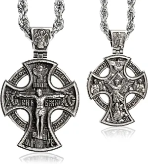 Sterling Silver Cross Necklace for Men Women, Archangel Saint Michael Cross Pendant for Boys, Jesus Crucifix Pendant Christmas Gift