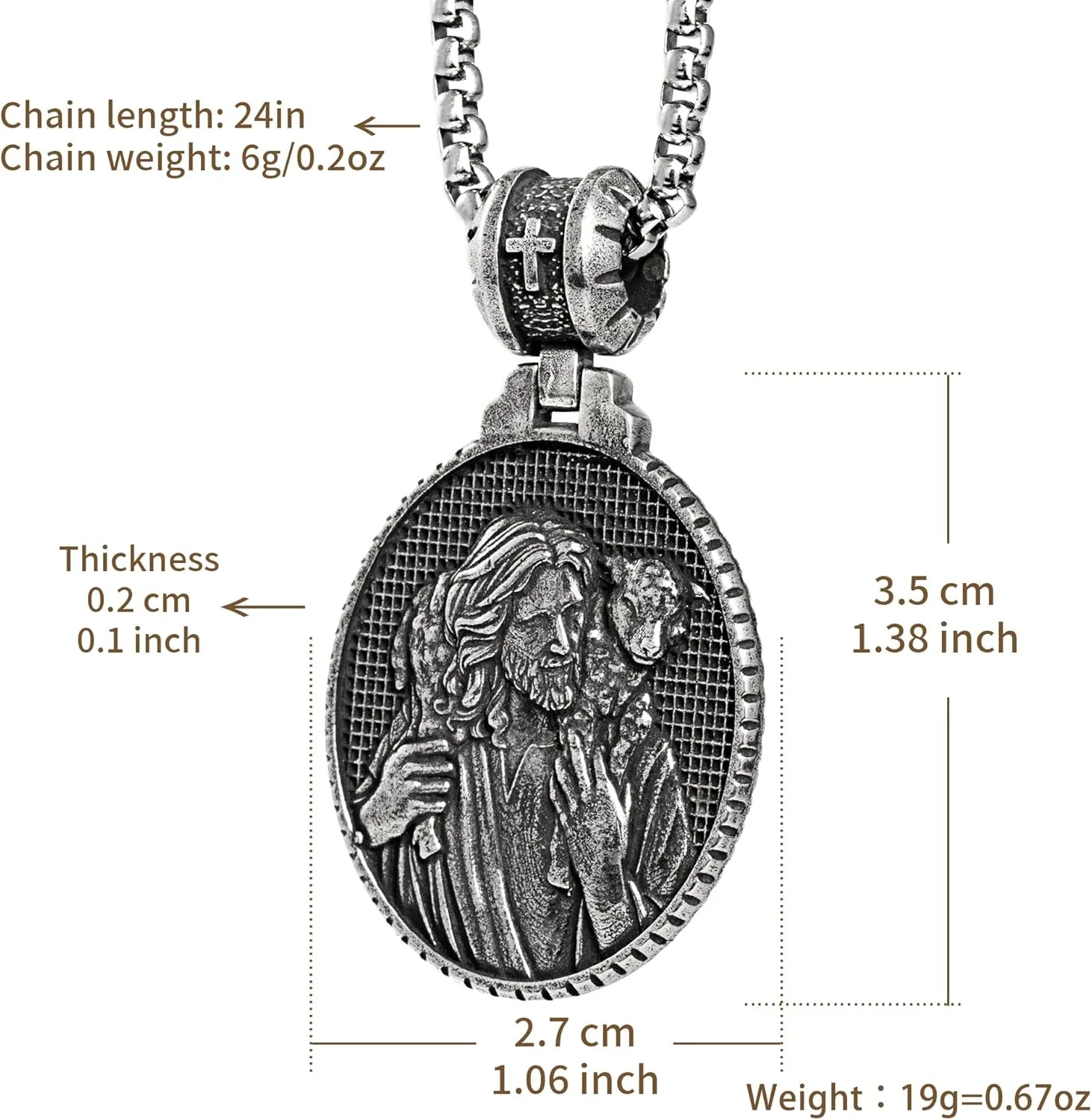 Sterling Silver Crucifix Pendant Necklace for Men Women, Jesus Cross Necklace for Boy Christmas Gift