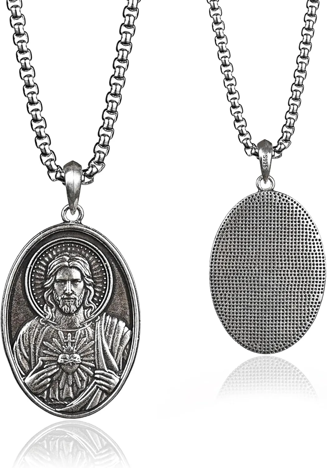 Sterling Silver Saint Benedict/Virgin Mary/Sacred Heart of Jesus Pendant Necklace for Men Women, St Benedict Medal/Lady of Guadalupe/Jesus Necklace Religious Christmas Gift