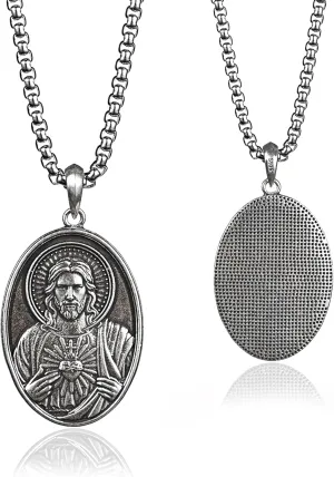 Sterling Silver Saint Benedict/Virgin Mary/Sacred Heart of Jesus Pendant Necklace for Men Women, St Benedict Medal/Lady of Guadalupe/Jesus Necklace Religious Christmas Gift