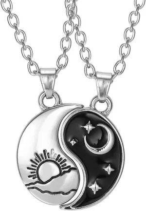 Sun Moon Necklace for Women Men Matching Tai Chi Yin Yang Necklace Best Friends BFF Necklace for 2 Teen Friendship Necklace Jewelry