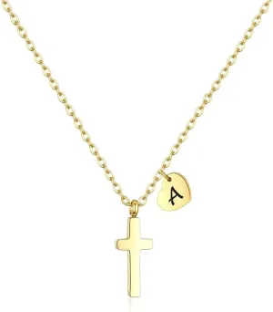 Tiny Cross Necklace for Girls | Heart Initial Necklace Women| Heart Birthstone Necklace | Letter Stainless Steel Pendant Jewelry First Communion Baptism Gifts Christmas Birthday Gifts