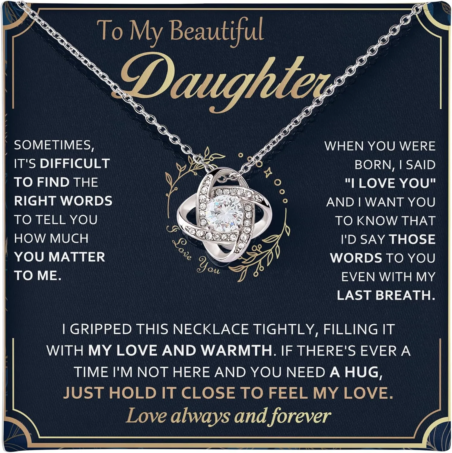 To My Daughter Necklace from Dad Mom - Daughter Gifts from Mother Father, Beautiful Necklace for Birthday, Graduation, Wedding Day, Mothers Day Gift for Adult Grown Daughters, Unique Presents Ideas