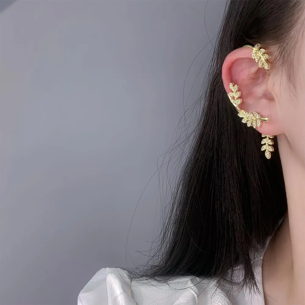 Vintage Ear Cuffs with Stud Earrings for Women, Ear Bone Clips Wrap Around Hook with Pierced Fixed Climber Clip On Earrings Stud for Women
