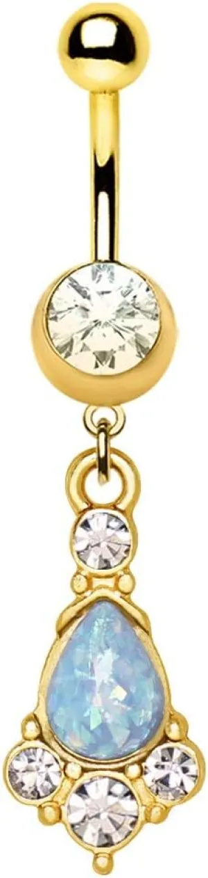WILDKLASS Gold Plated Light Blue Tear Drop Synthetic Opal Dangle Navel Ring