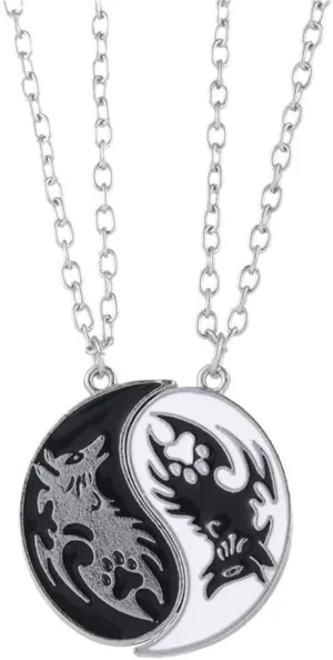 Wolf Yin Yang Necklace for Women Men Matching Black White Disc Tai Chi Necklace Friendship BFF Necklace Jewelry 2Pcs Set