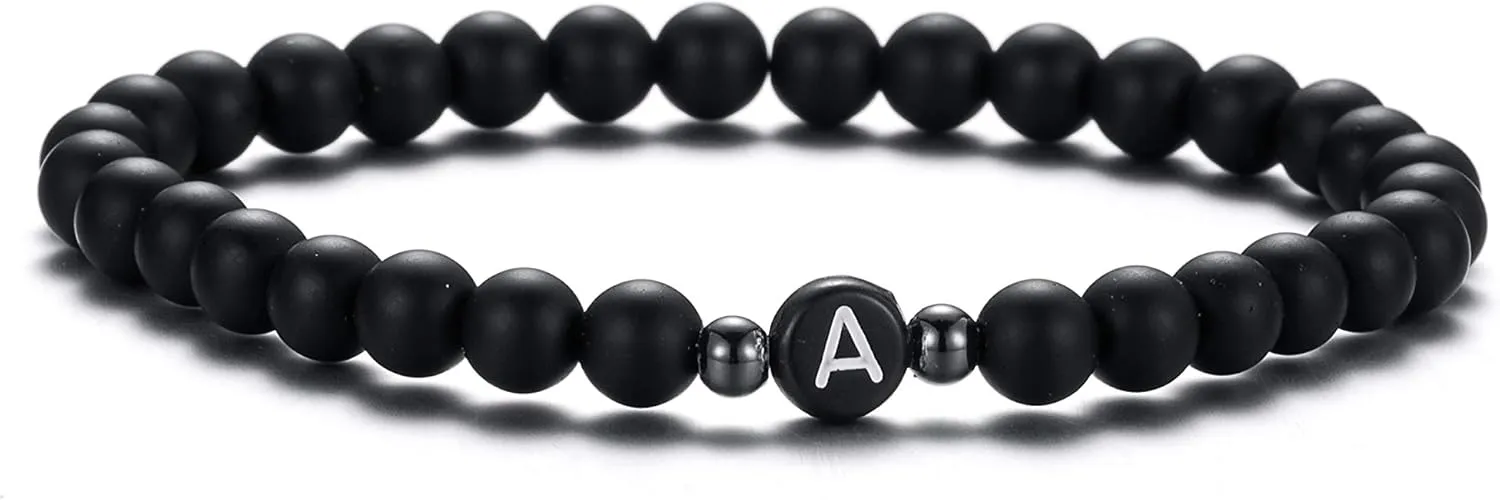 XIA YAN 6mm Black Onyx and White Howlite Handmade Letter Beads Bracelets for Women Men Initial Bracelets Gifts for Women (Couples Bracelets,Friendship Bracelets)