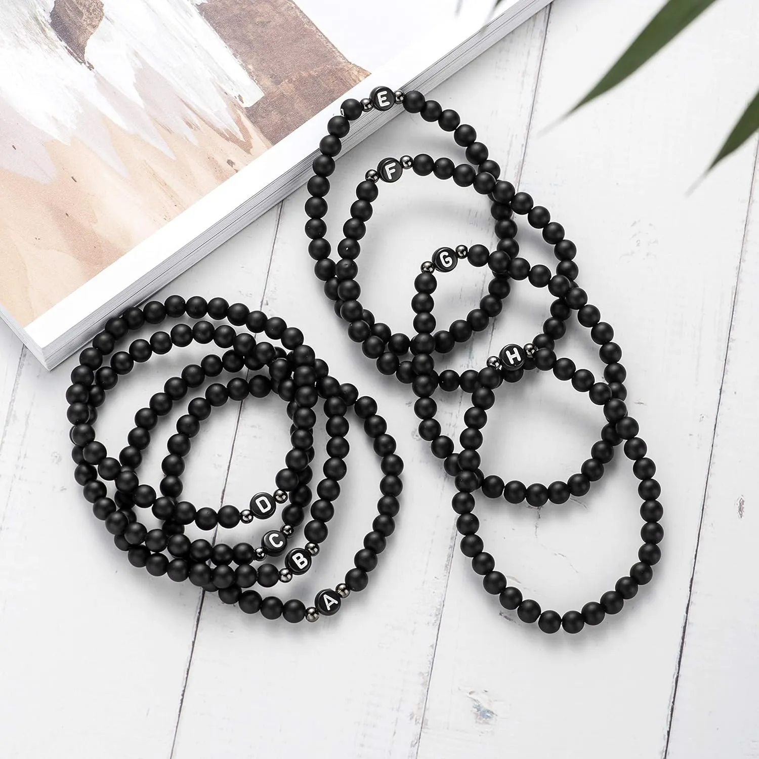 XIA YAN 6mm Black Onyx and White Howlite Handmade Letter Beads Bracelets for Women Men Initial Bracelets Gifts for Women (Couples Bracelets,Friendship Bracelets)