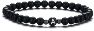 XIA YAN 6mm Black Onyx and White Howlite Handmade Letter Beads Bracelets for Women Men Initial Bracelets Gifts for Women (Couples Bracelets,Friendship Bracelets)