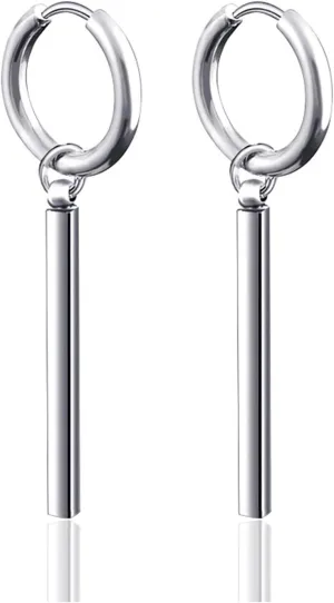 Xusamss Punk Jewelry Stainless Steel Huggie Hinged Earrings Bar Dangle Drop Earrings