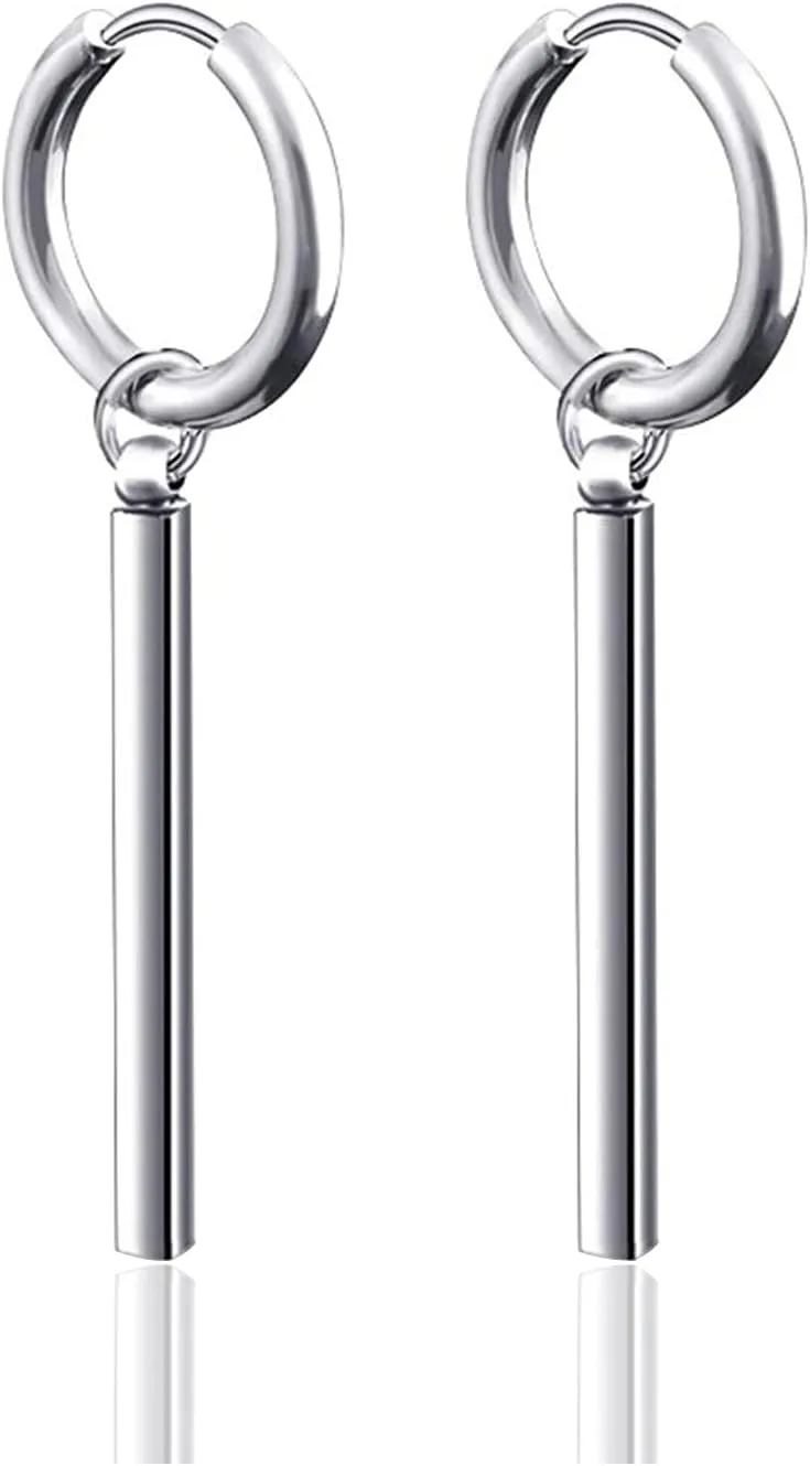 Xusamss Punk Jewelry Stainless Steel Huggie Hinged Earrings Bar Dangle Drop Earrings